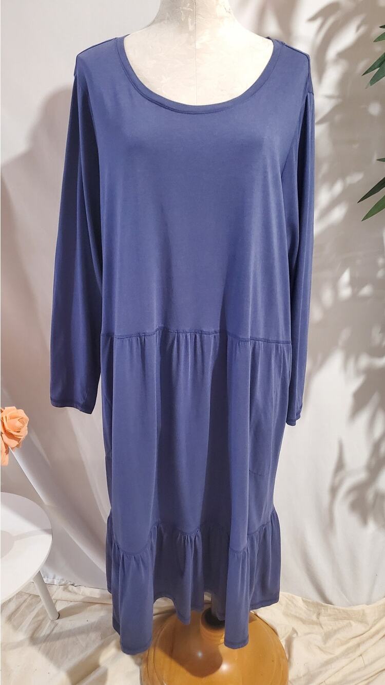 Logo Lori Goldstein Cotton Modal Regular Tiered Maxi Dress 2X Blue Prairie